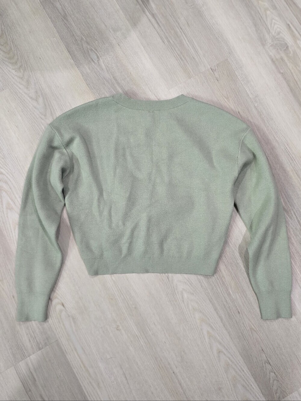 Anthropologie Gemini 'Twofer Sweater Womens Sage Green Cropped Minimalist - Picture 5 of 6